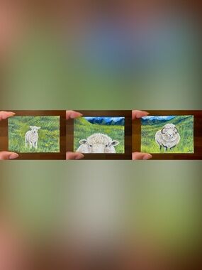 ACEO Original Sheep Panoramic Landscape Series Set of 3 Acrylic - PaperTrailbyKC